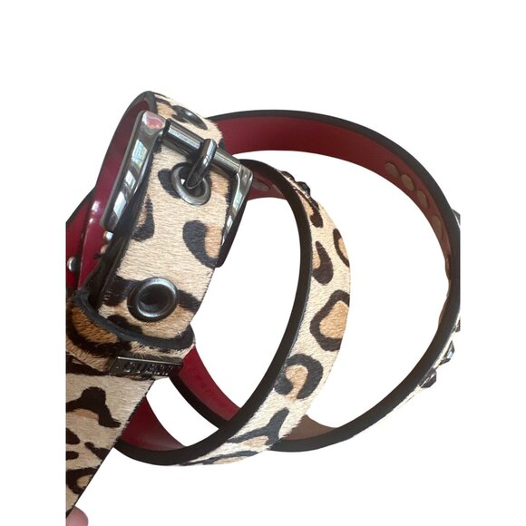 Gues Leopard Print Genuine Leather Belt Black Studded Accent Size S - Picture 2 of 6